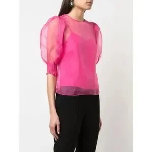 Cinq A Sept Katerina Sheer Silk Top In Pink Azalea - Picture 3 of 9